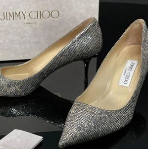 Jimmy Choo Women's Metallic Aurora Bronze Glitter Kitten Heel 38